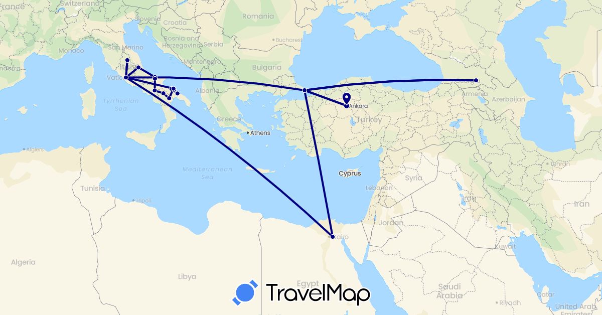TravelMap itinerary: driving in Egypt, Georgia, Italy, Turkey (Africa, Asia, Europe)